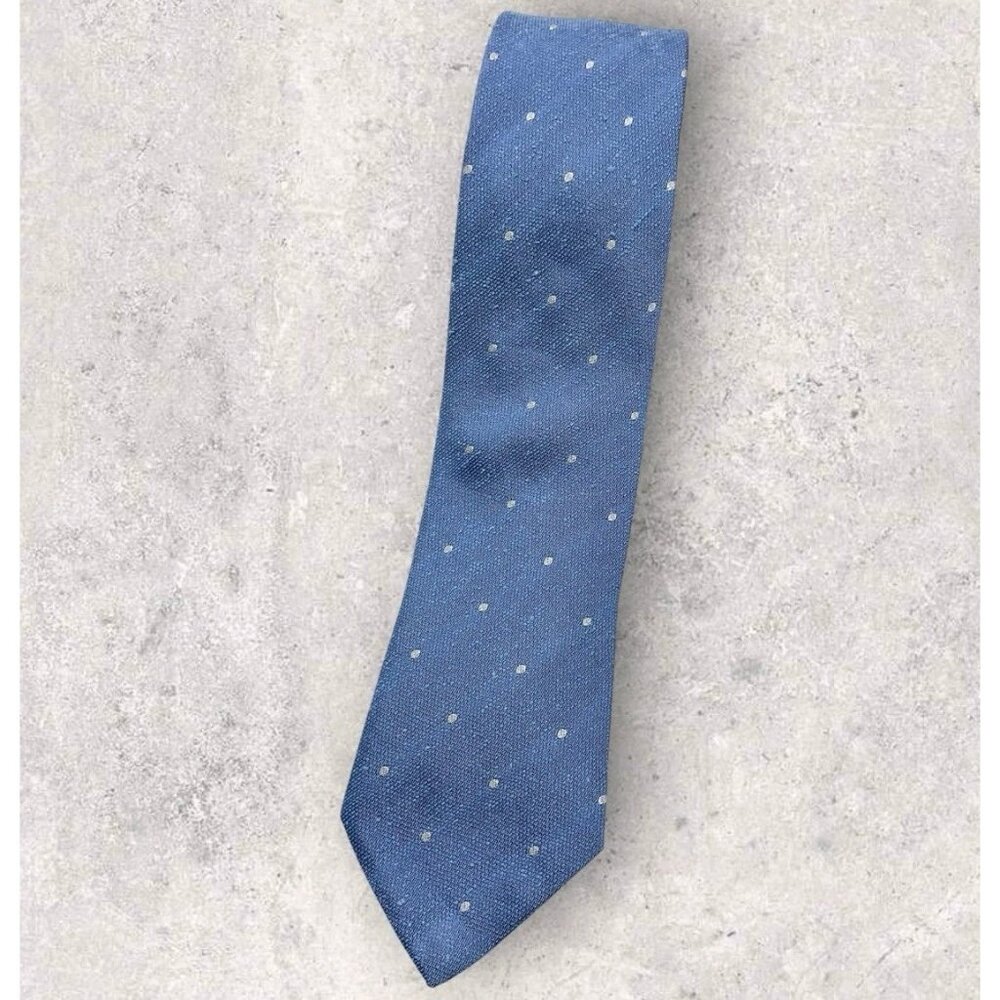 NEW MASSIMO DUTTI Silk Cotton Tie ITALY XL Blue White Polka Dot W:3.1"